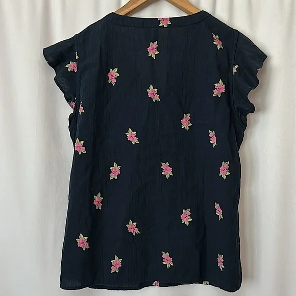 Vero Moda Navy Blue Floral Cap Short Sleeve Cotton Shirt Top **Size L** 🌸🌸 - Picture 2 of 4